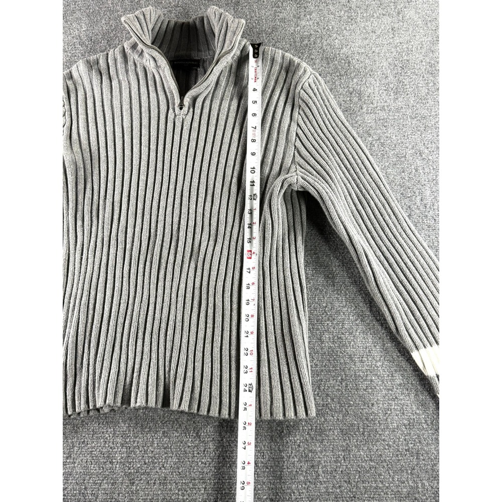 Banana Republic Mens Grey Ribbed Quarter Zip Sweater Varsity Stripe Large - Picture 4 of 5